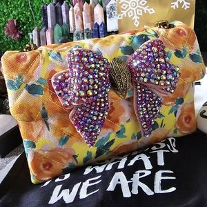 Kurt Geiger Medium Kensington Orange Rose Fabric Pink Crystal Bow Crossbody Bag